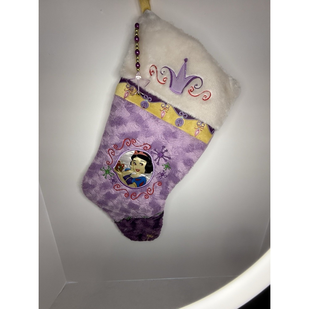 Disney Snow White Christmas Stocking Purple Faux Fur 17" Beads